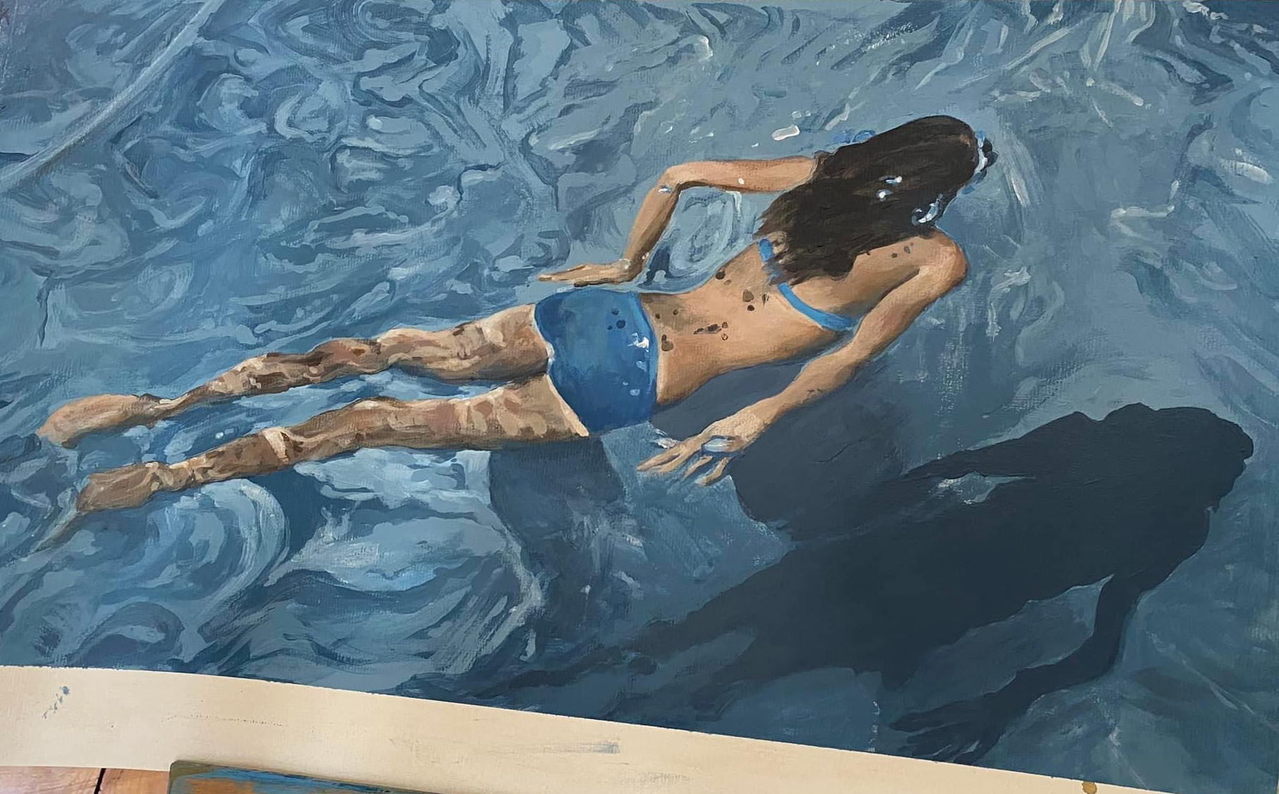Painting Blue girl in swimming pool